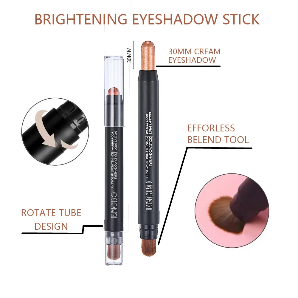 12 Color Double Ended Eye Shadow Stick With Brush Long Lasting Waterproof Shiny Pearlescent Eye Shadow Makeup Eyeliner Pen