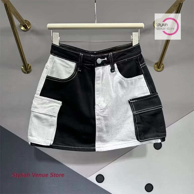 American vintage embroidery design denim skirt female summer fashion high waist spice girl A-word anti-exposure hip shorts skirt