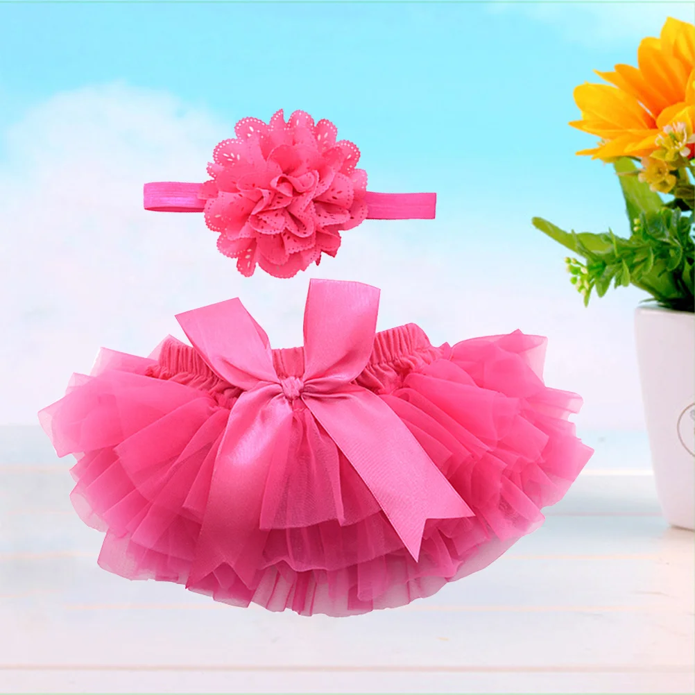 

Tutu Skirt Flower Headband Baby Girls Photography Props Newborn Birthday Dress Headwear Size L Rosy Soft Tulle Layers Skin