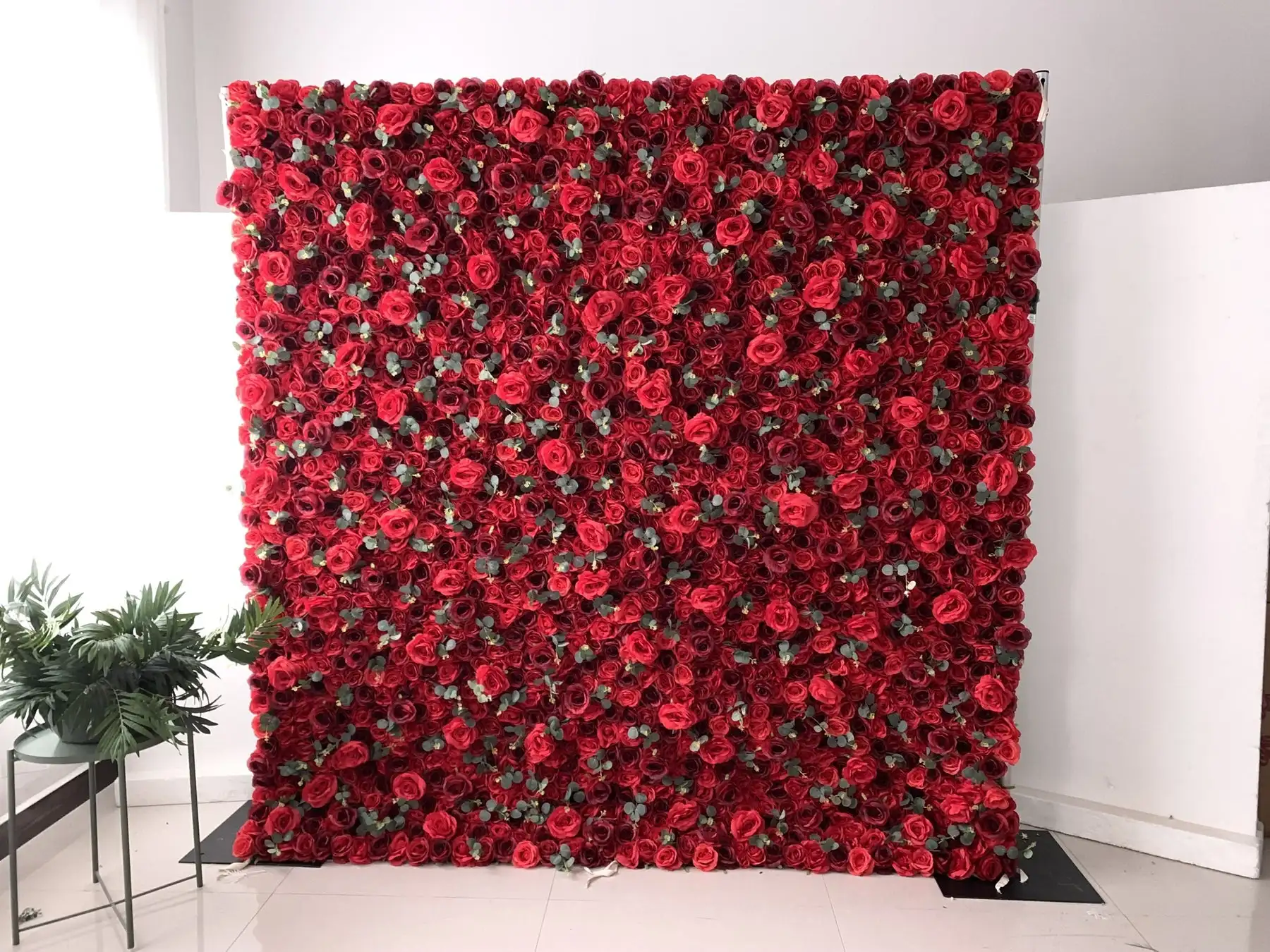 3D luxury Red rose green leaves Curtain Flower Wall Outdoor Wedding Backdrop Decoration Events Prop Window Display