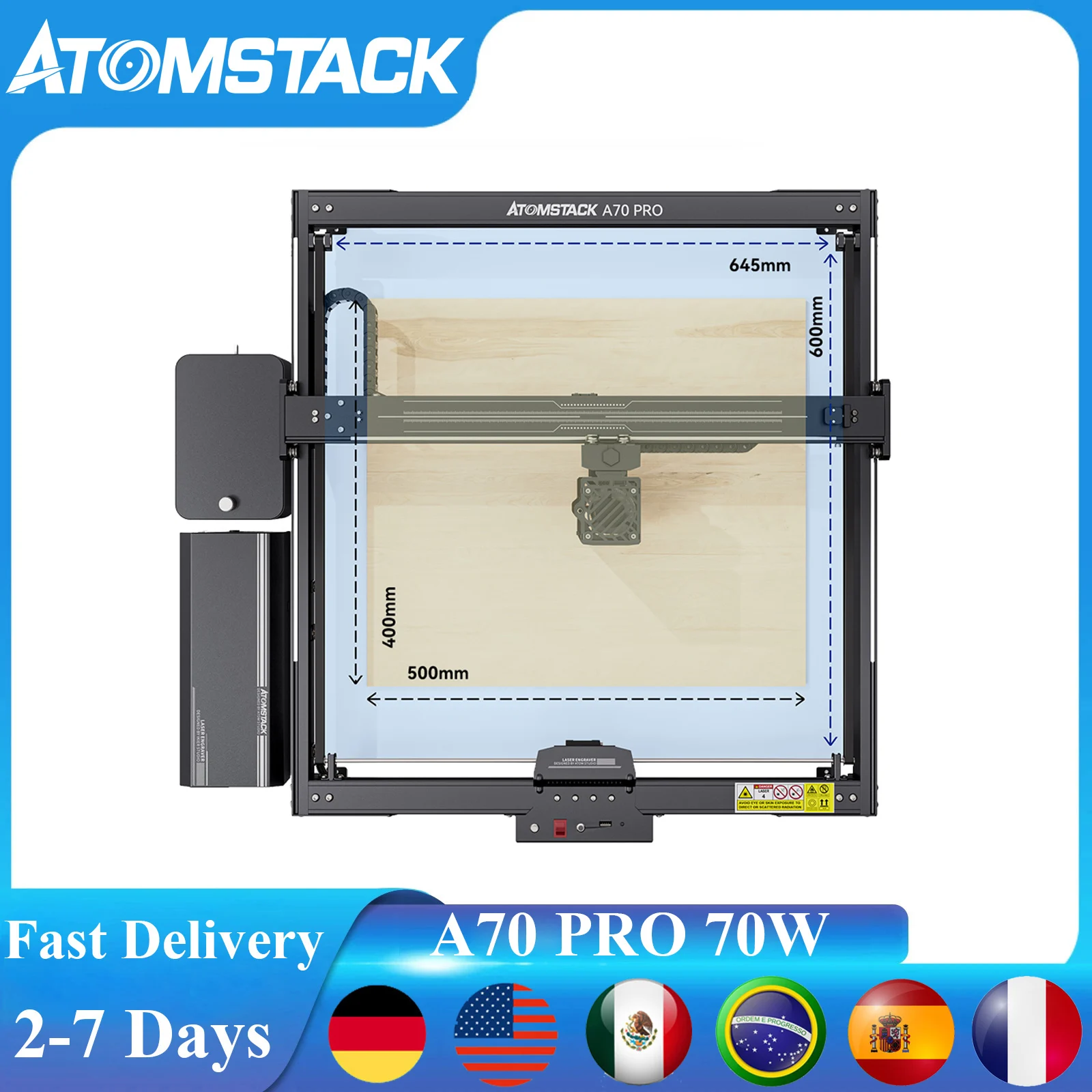 ATOMSTACK A70 Pro 360W Laser Engraving Machine With Air Assist Dual-Mode Output CNC Laser Engraver Cutter 500x400mm Work Area