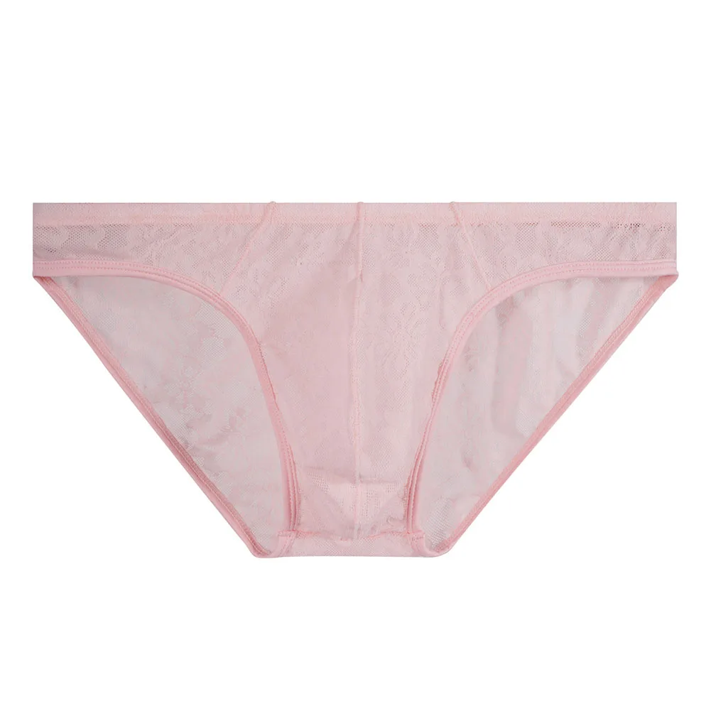 Men's Lace Solid Briefs Bulge Pouch Underwear See Through Panties Underpants Lace Mesh Breathable Elastic Briefs