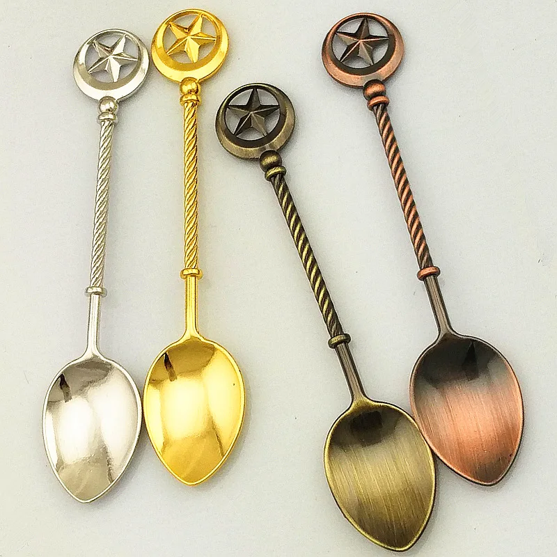 

Creative Retro Spoon Set - Ideal for Coffee, Ice-cream, Jam & Dessert, Alloy Minor Rounder Star Design, JY91