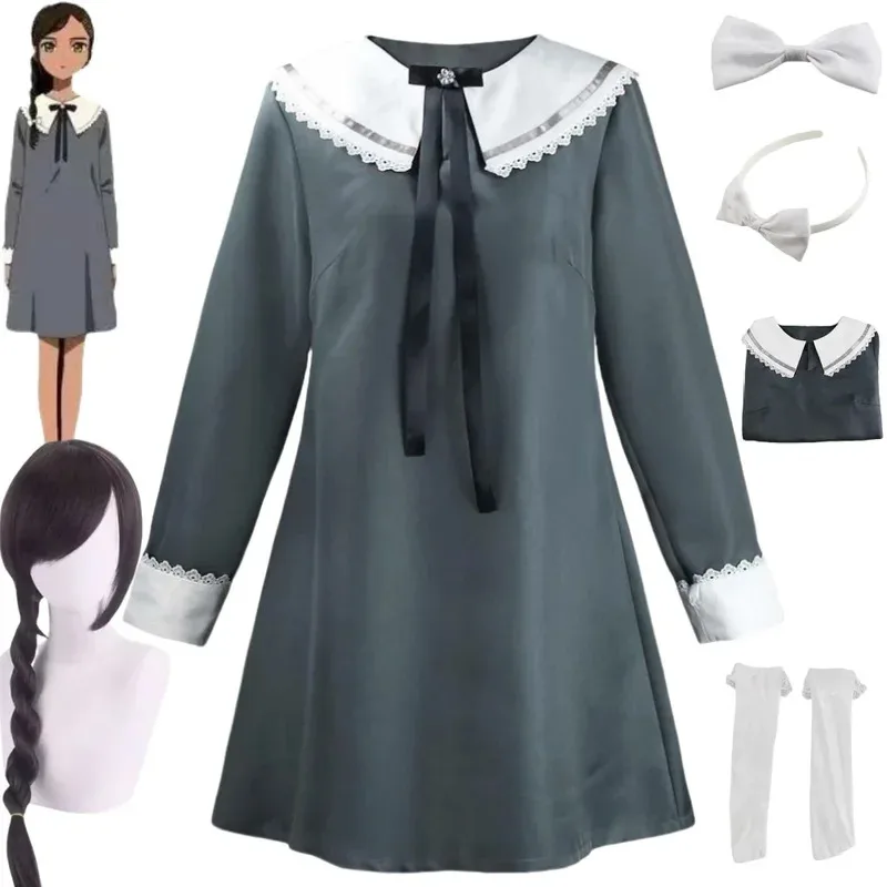 

Neiru Aonuma Cosplay Costumes Anime WONDER EGG priority for anime expo gray skirt arc headband white socks white arc