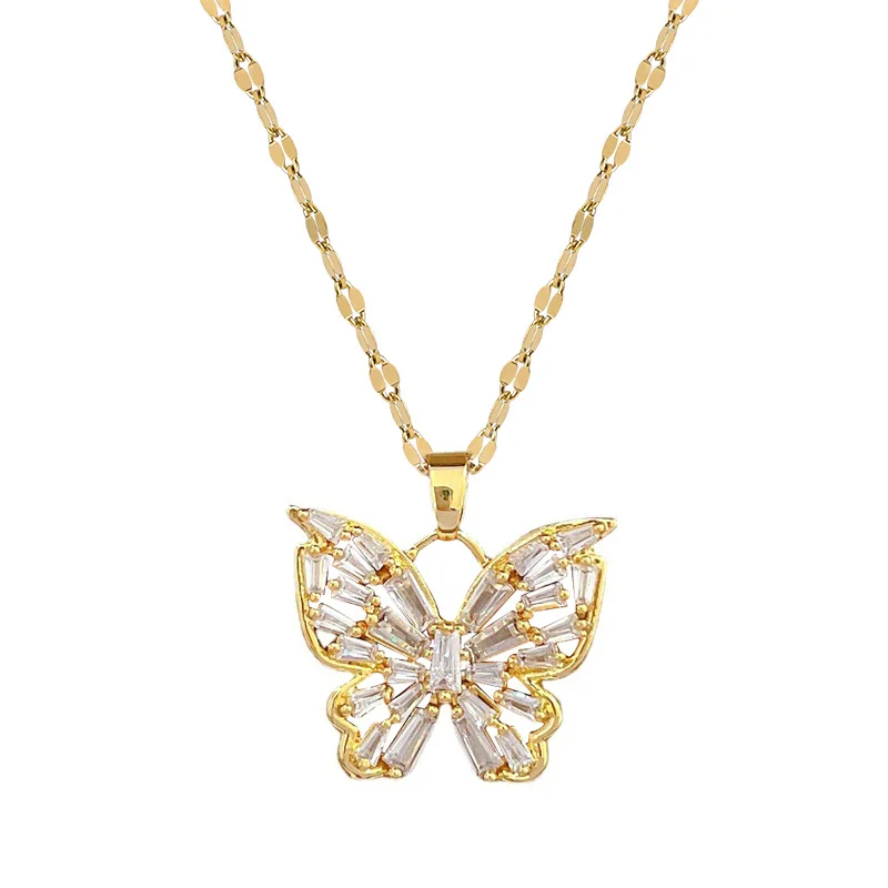 Fantastic Crystal Gold-Color Butterfly Necklace for Women Rhinestone Symmetrical Pendant Accessories Party Jewelry Gifts