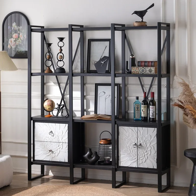 Creative wrought iron bookshelf shelf, partition living room display cabinet, live broadcast sample floor storage shelf display