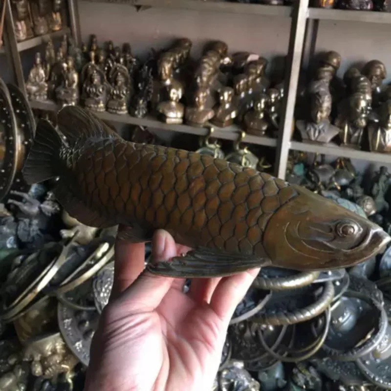 

11 inches" Rare, Chinese Bronze copper Carved statue ' Fish every year '