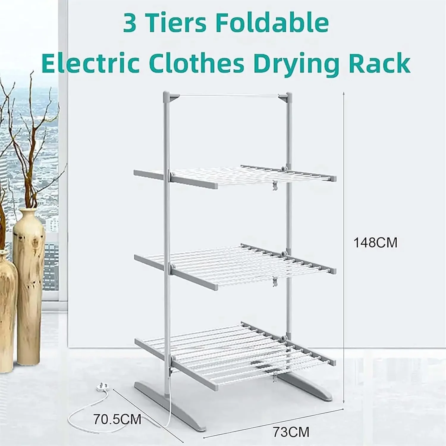 3-Tier Foldable Heated Electric Clothes Drying Rack, Electric Dryer Clothes Airer, Home Heating Dry Racks, Foldable Standing Dry