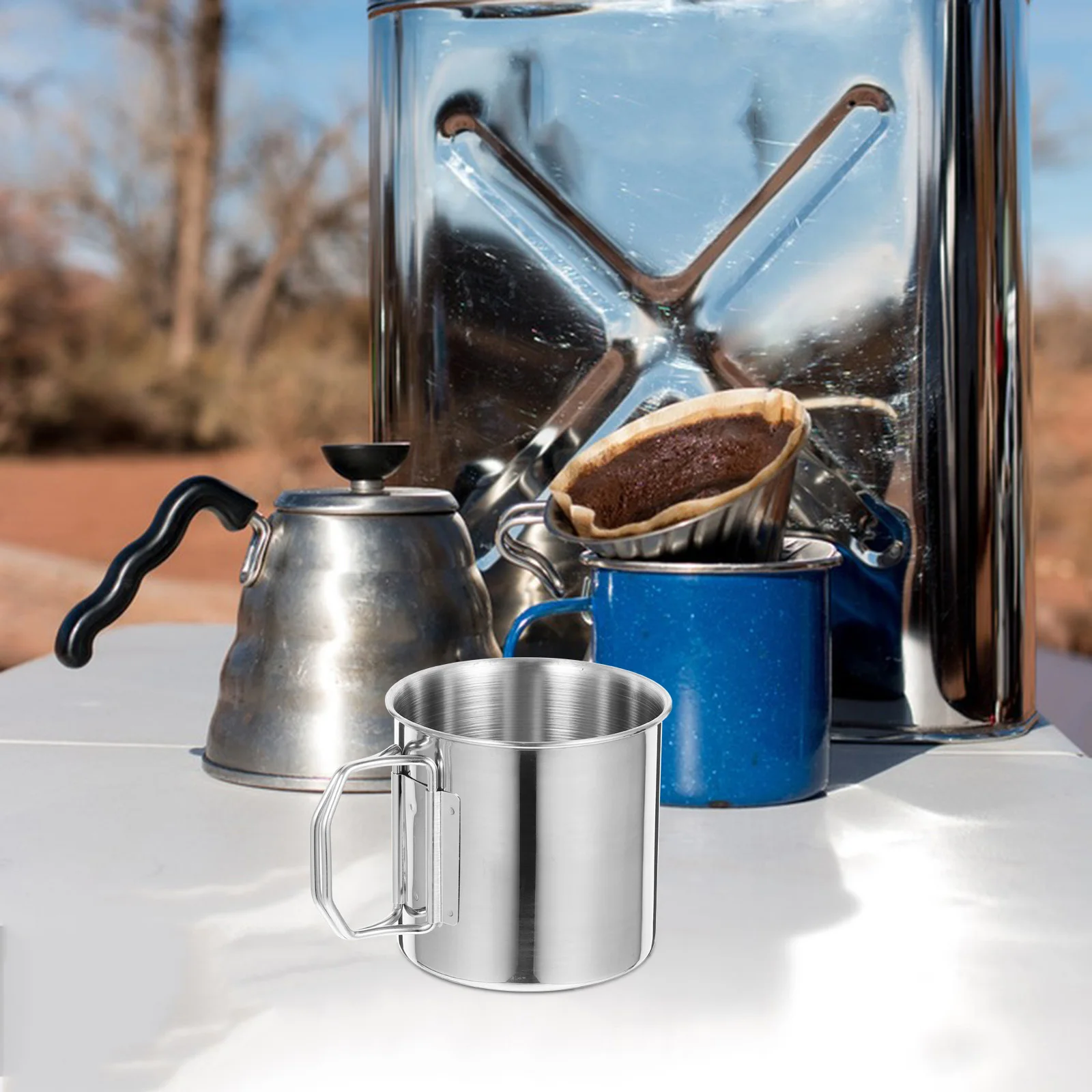 

2Pcs Stainless Steel Outdoor Water Cup Folding Handle Portable Camping Coffee Mug Multi-Function Drinking Cup Camping Cups Metal