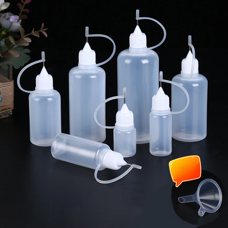 2/5PCS 5ml 10ml 20ml 30ml 50ml 60ml 100ml PE Plastic Squeezable Tip Applicator Bottle Refillable Dropper With Needle Tip Caps