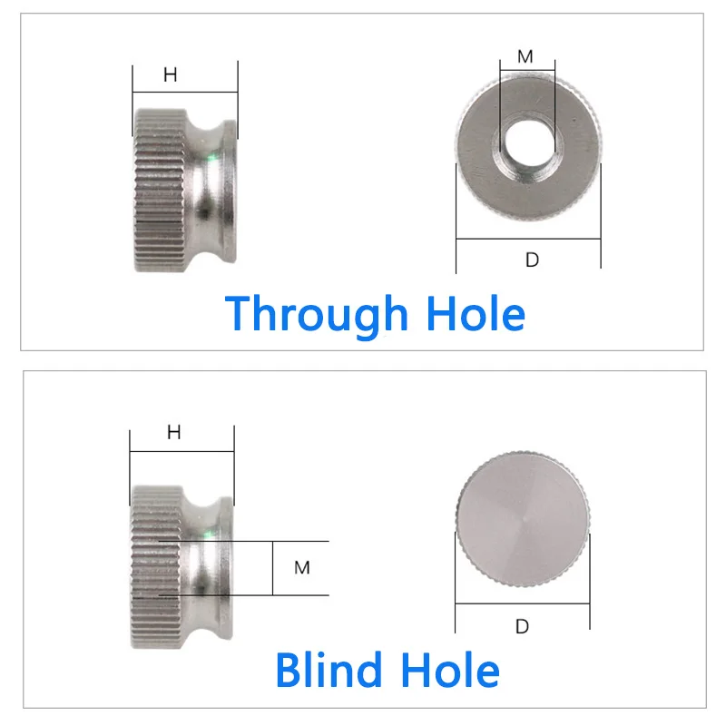 

10Pcs 304 303 Stainless Steel Knurled Thumb Nuts M3 M4 M5 M6 M8 High Step Head Blind Hole Through Hole Hand Tighten Fasteners