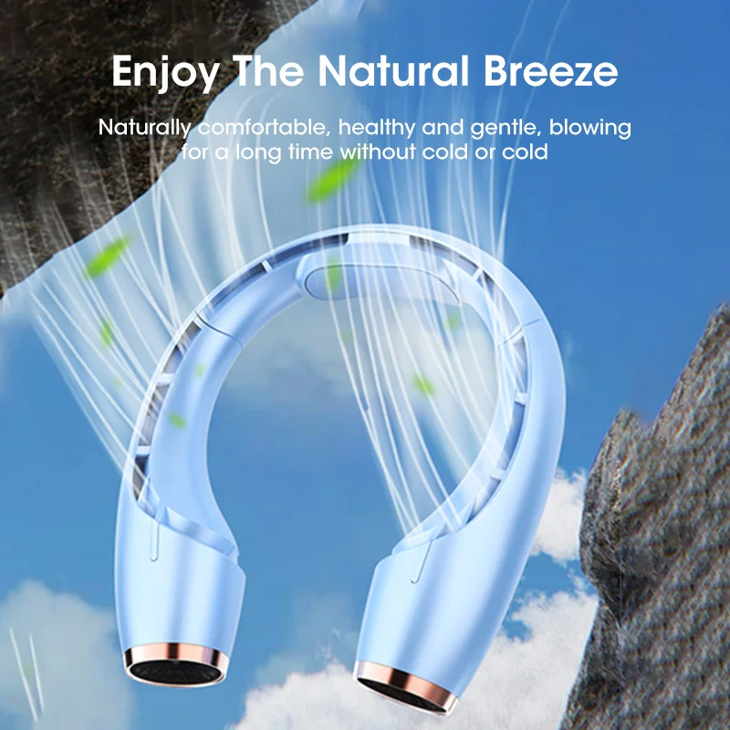 Lazy Persons Leafless Neck Hanging Fan USB Charging Multi Range Wind Speed Adjustable Portable Outdoor Small Fan Sport Fan