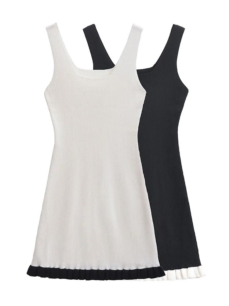 

Women's clothing 2024 new women's clothing sleeveless vest contrast color stitching stacked decorative knitted dress