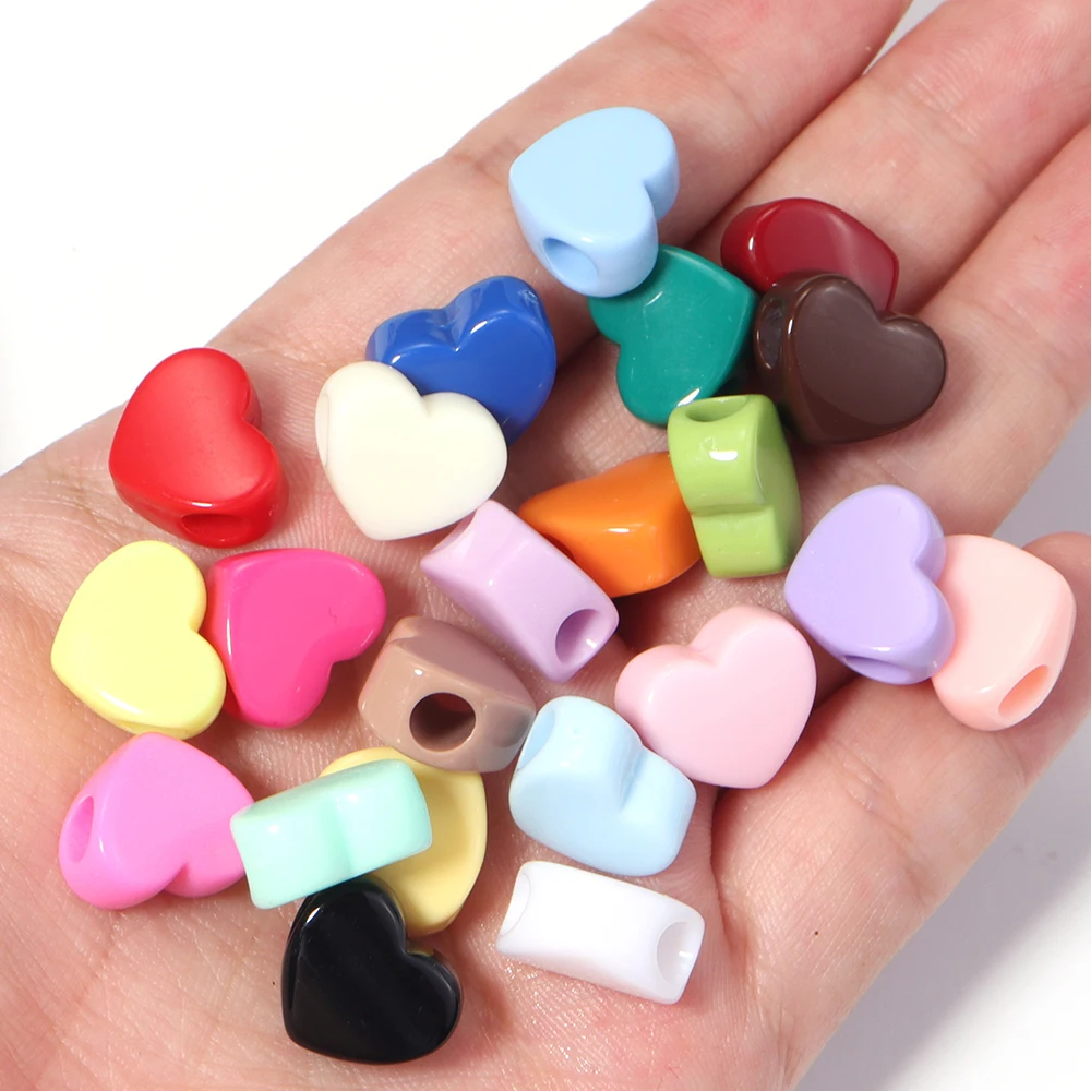 50 Stück/Set, gemischte Farben, Acryl-Herzperlen mit großem Loch, lose Abstandsperlen für DIY-Schlüsselanhänger, Handyketten, Schmuckherstellungszubehör – Detail 7