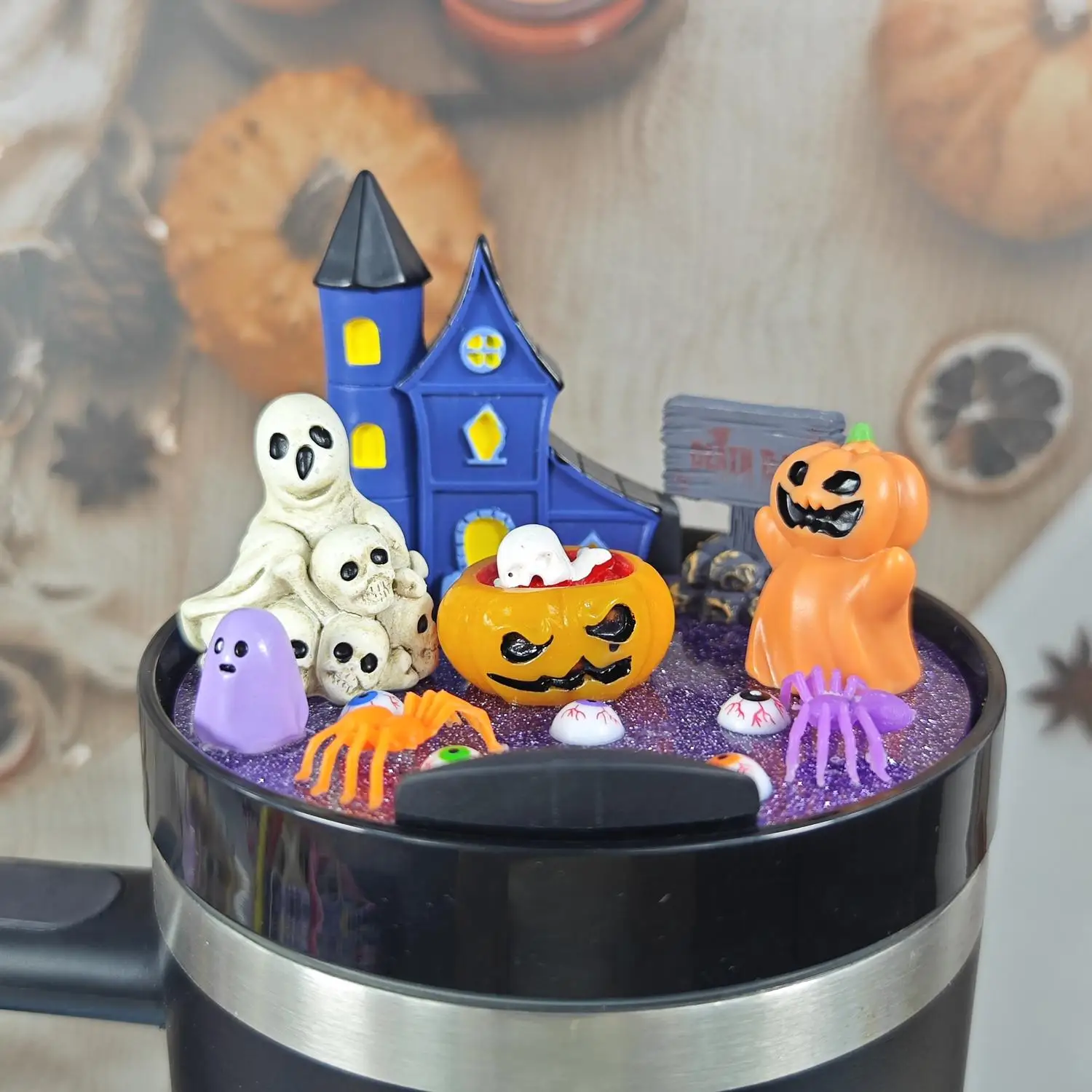 Luminous Halloween Acrylic Nameplate Slice 40oz Tumbler Lid Miniature Landscape Straw Topper Dust Cap for Party Favors view 2