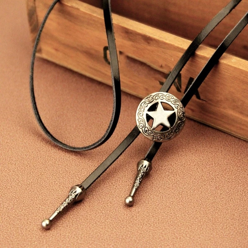 S1Y1 Adjustable Bolo Tie Popular Western Cowboy Teens Men Women Dance Necktie Gothic Shirts Hollow out Star Pendant Necktie