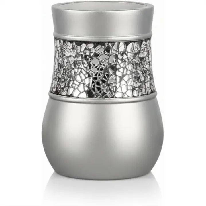 

Crackled Glass Bathroom Tumbler Cup - Decorative Silver Rinse Mug for Mouthwash, Durable Resin Holder