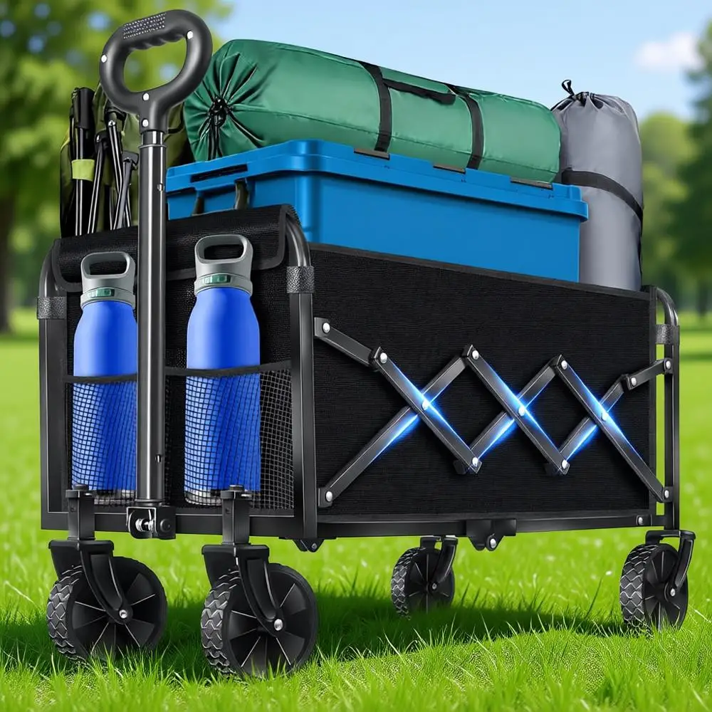 

Складная тележка, грузоподъемность 360 фунтов, регулируемая ручка, легкая и портативная, идеально подходит для пляжа, кемпинга, покупок, спорта, путешествий