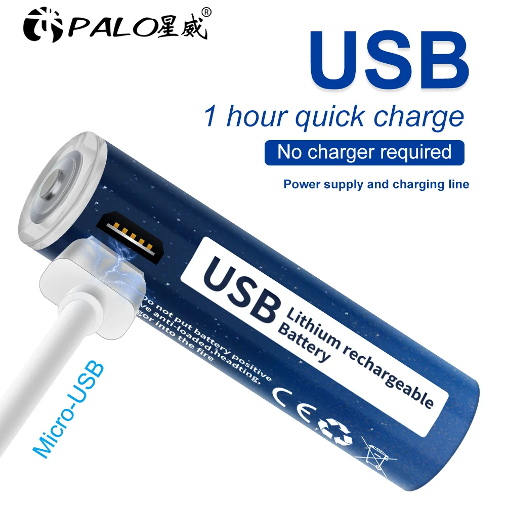 PALO 12-40pcs 1110mWh 1.5V AAA USB Lithium Rechargeable Battery Micro USB Charging AA Li-ion Batteries for toys Flashlight