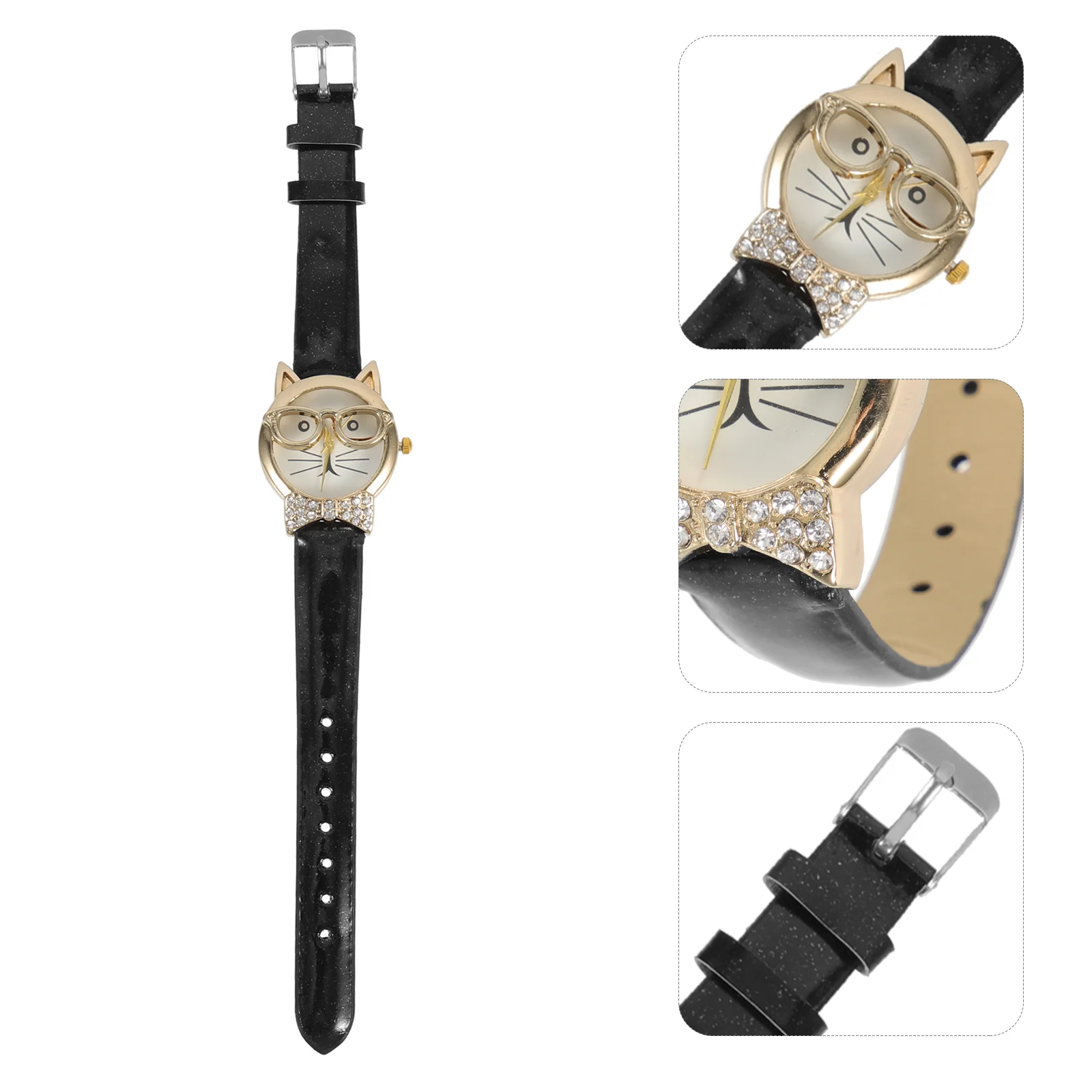 Gafas de pulsera Reloj de gato Regalo para niños Reloj de pulsera Decoración Material de hebilla de espejo ordinario