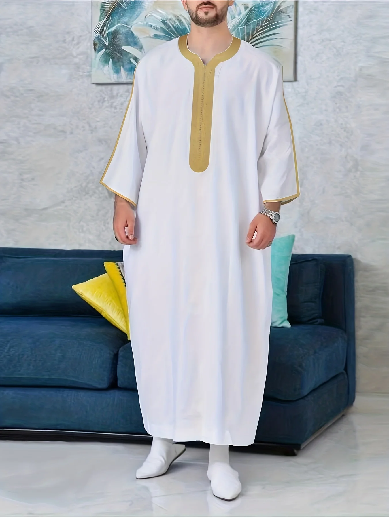 

Arab Men's Robe, European & American Muslim Embroidered Ethnic Style