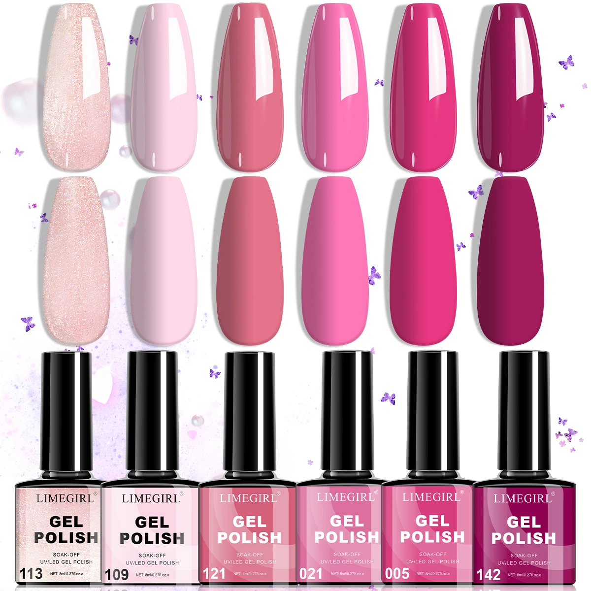 

LIMEGIRL 6 PCS UV Gel Nail Polish Set 8ML 6 Colors Gel Polish Glitter Varnish for Beginner Manicure Art Gifts for Women Supplies