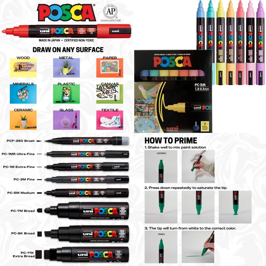 

7 пастельных маркеров для краски Posca, 5 м, средние маркеры Posca с двусторонними наконечниками для художественных проектов, живопись на ткани, поделки своими руками, креативные