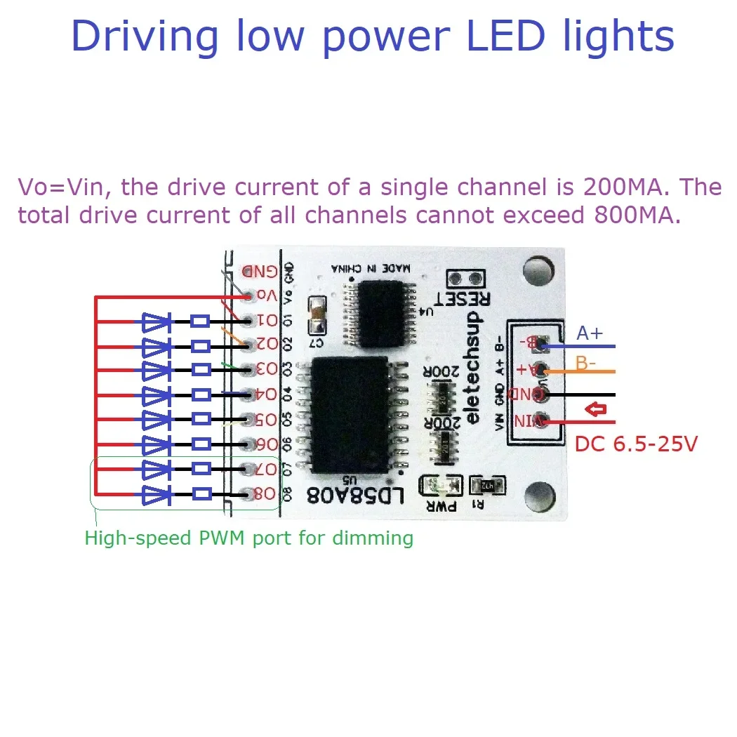 8ch RS485 Modbus RTU DO/PWM Output Multifunction MOS Driver Board for Multilayer Signal Lights LED Relay Solenoid Valves Motor