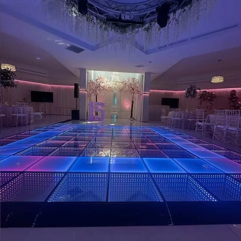 

New Style Custom IP67 Waterproof Abyss Magnetic Infinity Mirror RGB LED Dance Floor for Wedding Party Disco Stage Light 50cm