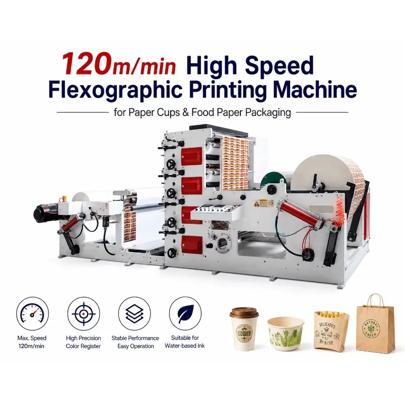 Paper Cup Flexo Printing Machine 2-Color 120m/min for Coffee Cups & Paper Bags ZBRY-650-1200
