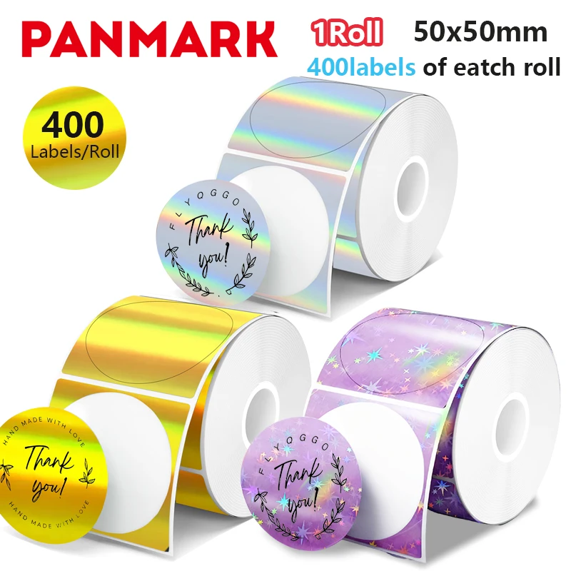 1roll geschikt voor MUNBYN 2" cirkel holografische thermische labelstickers roze zelfklevende regenboog glitter thermische printersticker