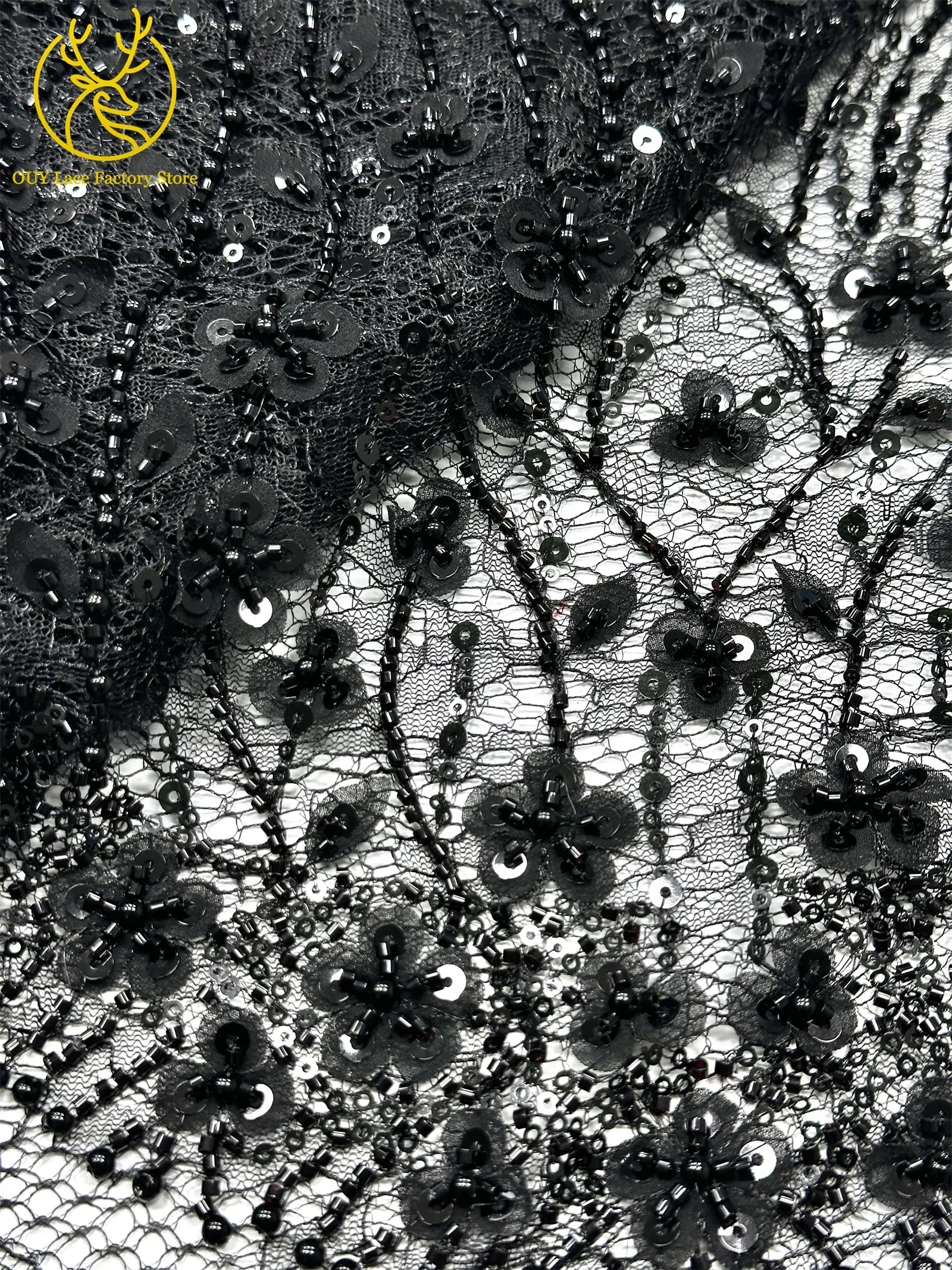 Olivgrüner afrikanischer Brautkleid-Spitzenstoff 2026, hochwertige nigerianische Pailletten-Stickerei-Spitze für Brautkleider und Partykleider zum Nähen – Detail 33