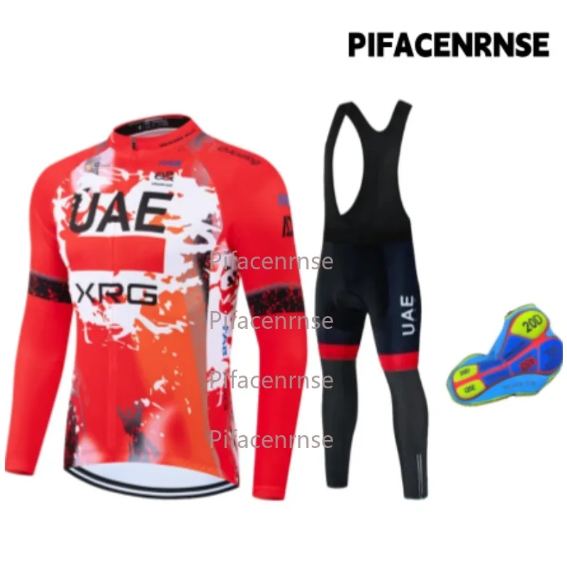 

UAE Cycling Jersey Set Autumn Winter Cycling Jersey Bib Pants Set Men Long Sleeve Bicicleta Set MTB Road Bike Clothing Suit