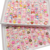 50pcs/Lot Factory Wholesale Mix Style Child Finger Rings Hot Party Jewelry Lovely Open Design All Match Ring Donuts Rabbit Bear