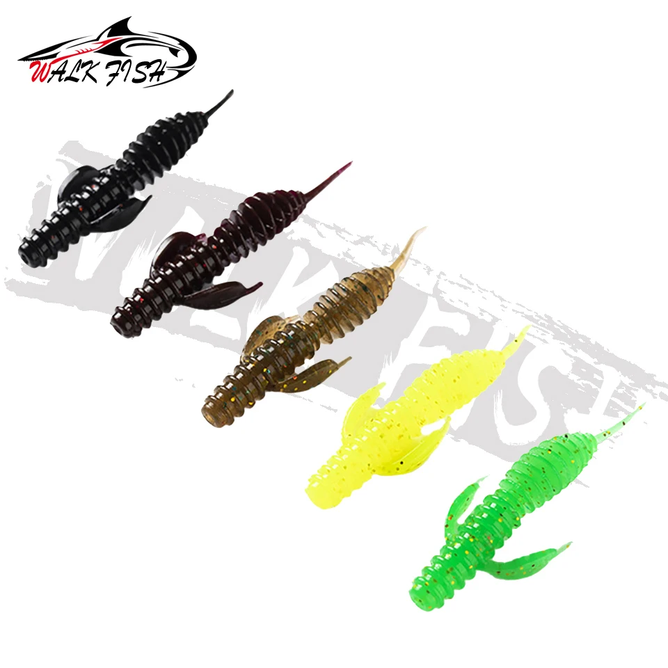 WALK FISH 12PCS 6.2cm/1.5g Soft Lures Silicone Plastic Larva Floating Swimbait Bass Carp Worm Baits Outdoor Fishing Accessories