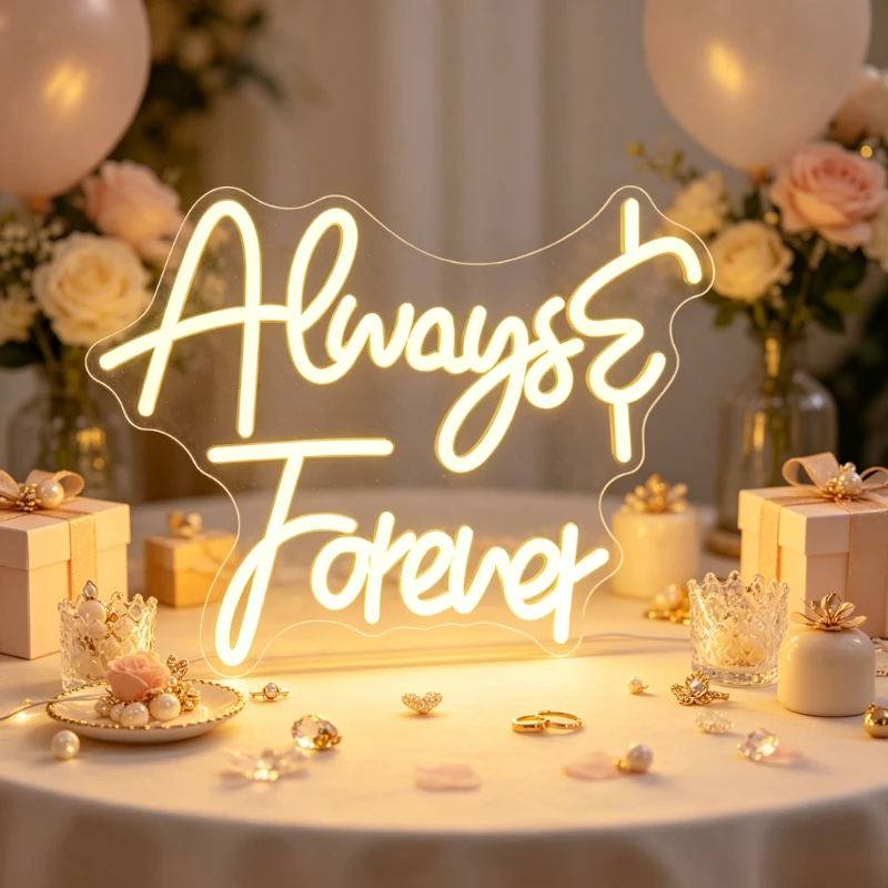 Always Forever Neon Sign LED Light for Wedding Anniversary Decor USB Rechargeable Wall Art Sign Valentines Day Marriage Gift