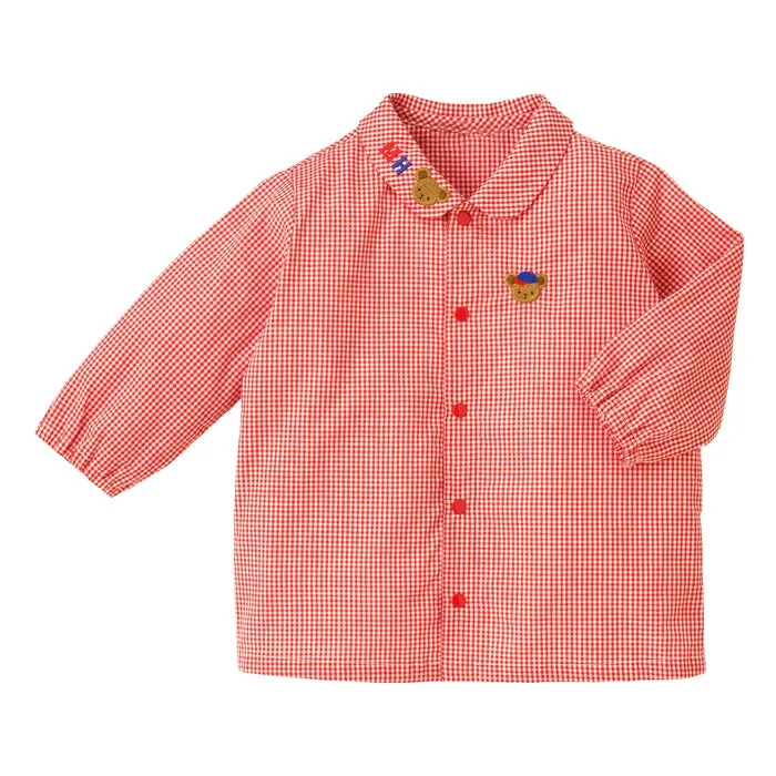 Lente Nieuwe Koreaanse kinderen Plaid Lange mouwen Cartoon Beer Geborduurde Blouses Jongens Shirt Camisas Blouse voor Meisjes top