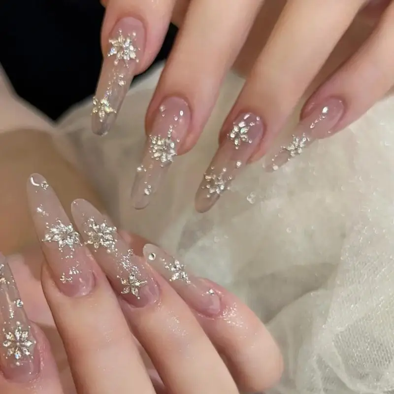 50Pcs Colorful Rhombus Nail Charms Snowflake Nail Rhinestone Flat Bottom Stereoscopic Nail Decoration DIY Accessories