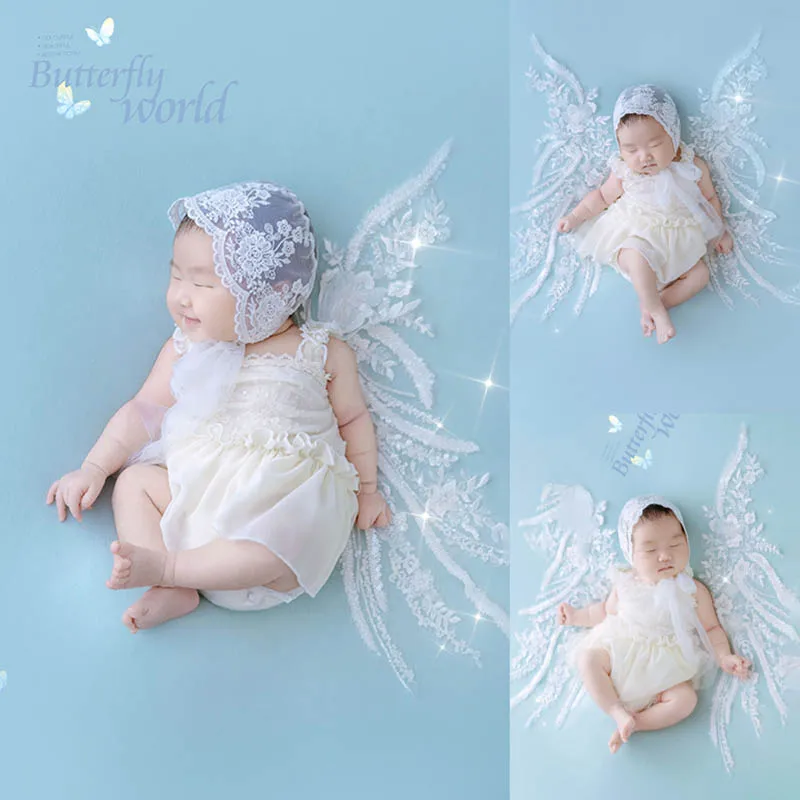 

Lace Butterfly Wings Newborn Photography Clothing Sweet Style Baby Dress Hat Set Baby Girl Studio Photo Shooting Accessories