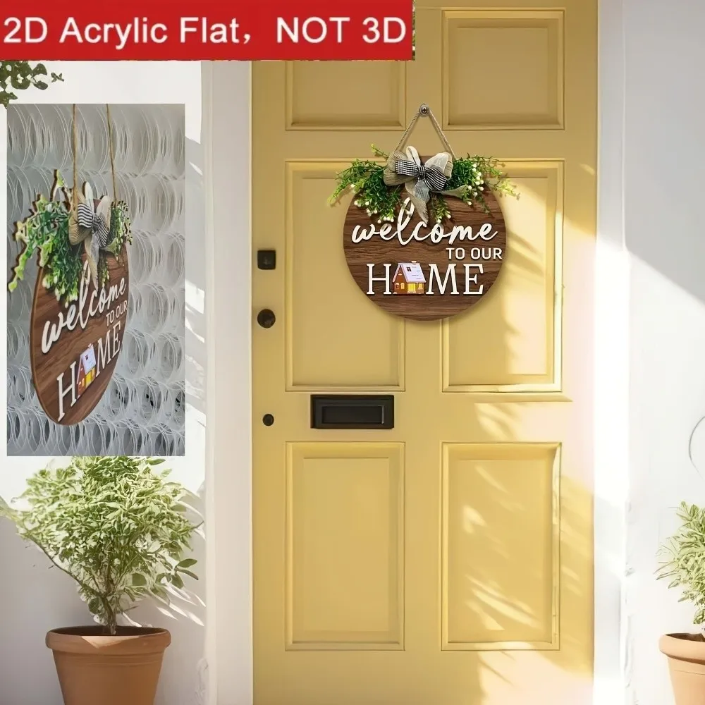 New 2D Flat 2D Round Welcome Sign Retro Style Floral Print Round Doorplate Warm Home Cat Print Wall Sign Front Door Decor