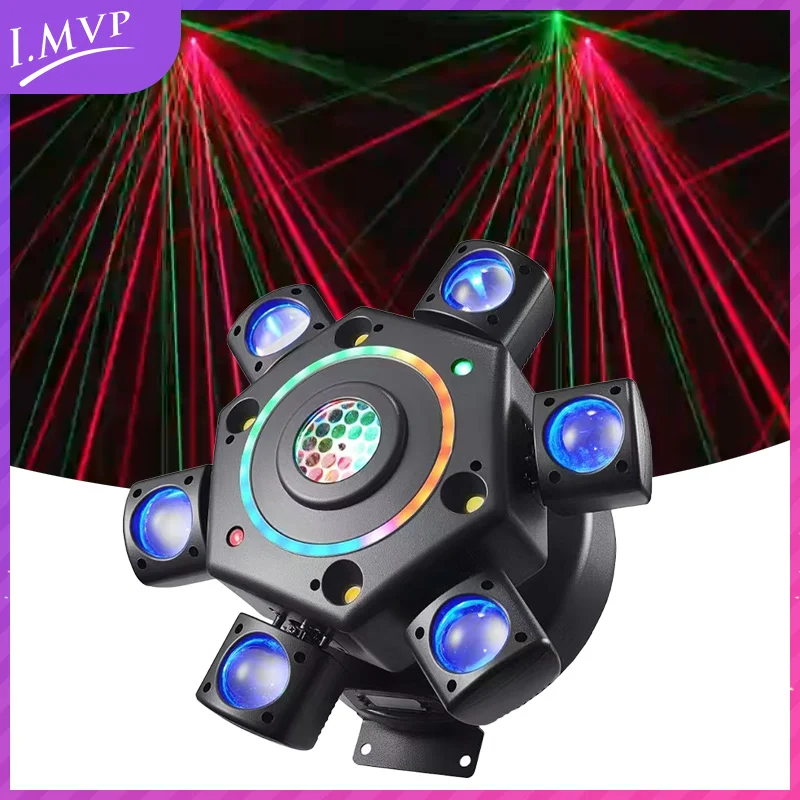 Luce ad effetto scenico 6 bracci RGBW 4in1 Controllo DMX rotante LED Strobe Laser Beam Light per Dj Discoteca