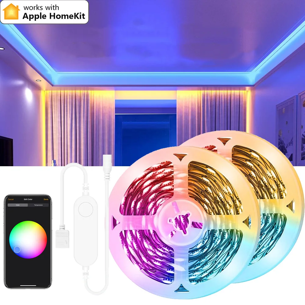 

Светодиодная лента RGB 5050 12В с Wi-Fi, 5М/10М, для дома, диммируемая, для спальни, кухни, вечеринок, праздников, с голосовым управлением Siri