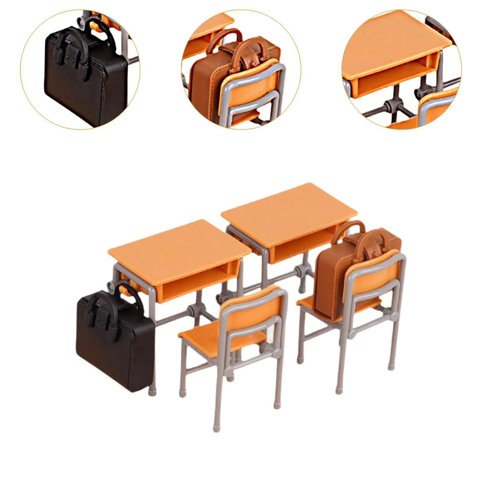 1:12 Dollhouse Classroom Desk Chair Model,Handcraft Simulation Gift,Miniature Dollhouse Furniture Set for DIY Micro Landscape