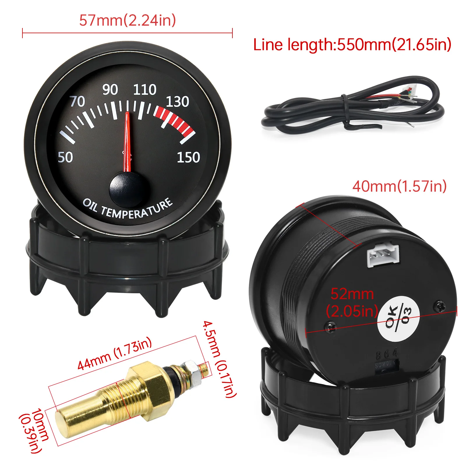 2'' 52mm Rennwagen-Anzeigeinstrumente: Wassertemperatur, Öltemperatur, Voltmeter, Öldruck, Vakuum, Ladedruck, Luft-Kraftstoff-Verhältnis, EGT-Messgerät – Detail 14