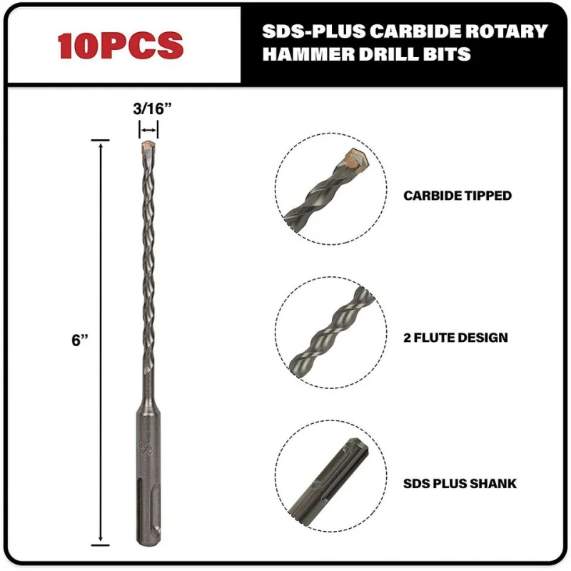 10PCS- 30sets-corton 3/16'' x 6'' Drill Bit Set SDS Plus Carbide Tip Rotary Hammer for Concrete Masonry