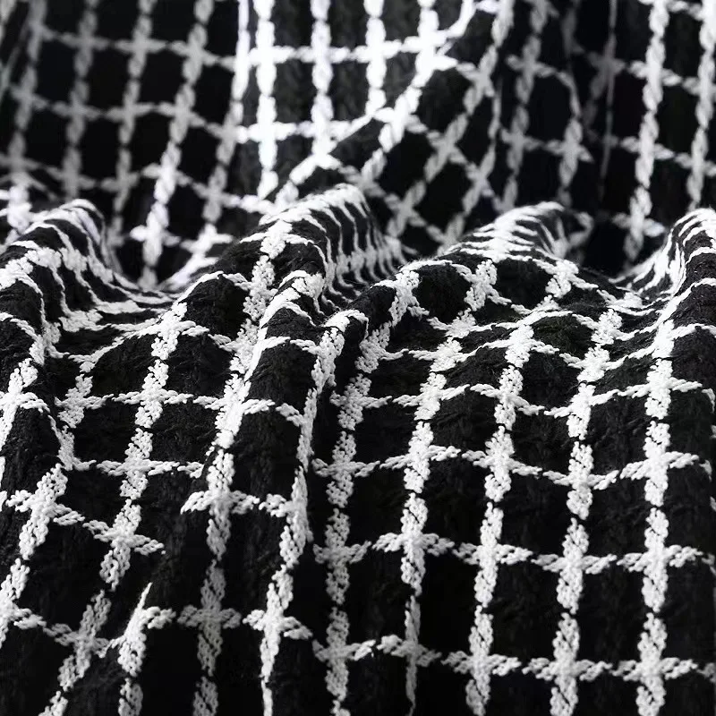 

Classic Woolen Black-White Checkerboard Plaid Wool Woven Designer Fabric Fabric Cloth Blanket Women's Bag Surface Fabric