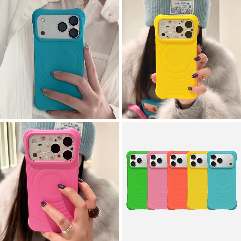 Wave Pattern Black / Silver Border Magnetic Phone Case Cover for IPhone 12 13 14 15 16 17 Pro Max Case for IPhone 17 Air