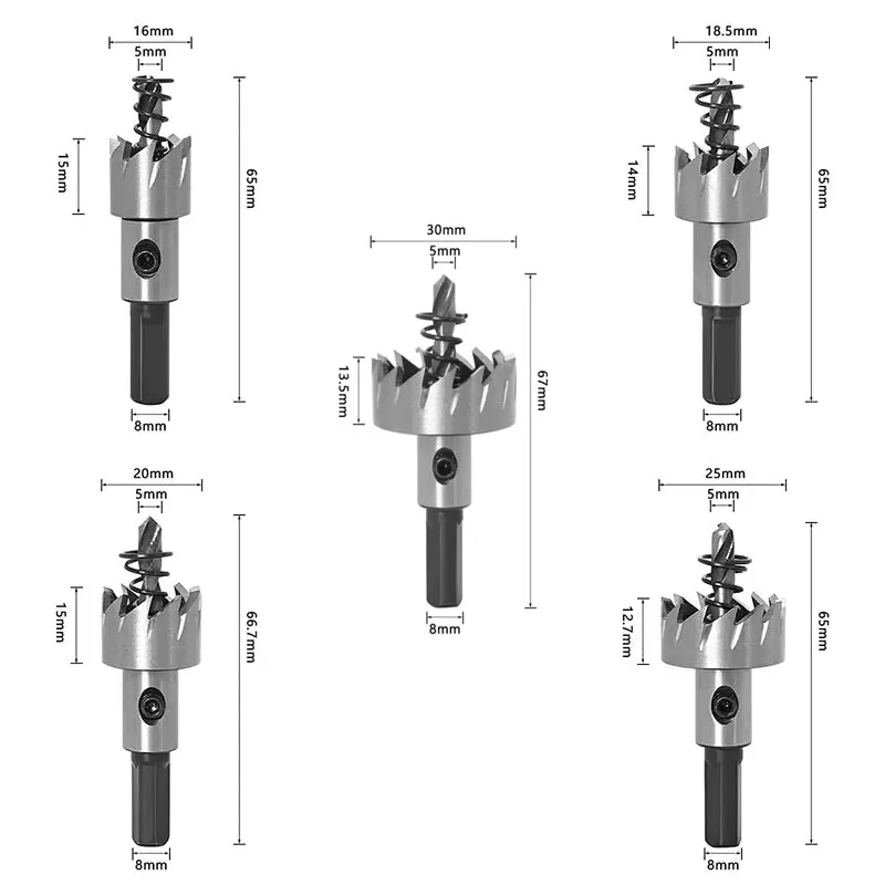 5Pcs Drill Bit Hole Saw Set HSS Carbide Tip Hole Saw Tooth Cutter 16-30MM Metal Hole Opener Set Woodworking Tools Accessories