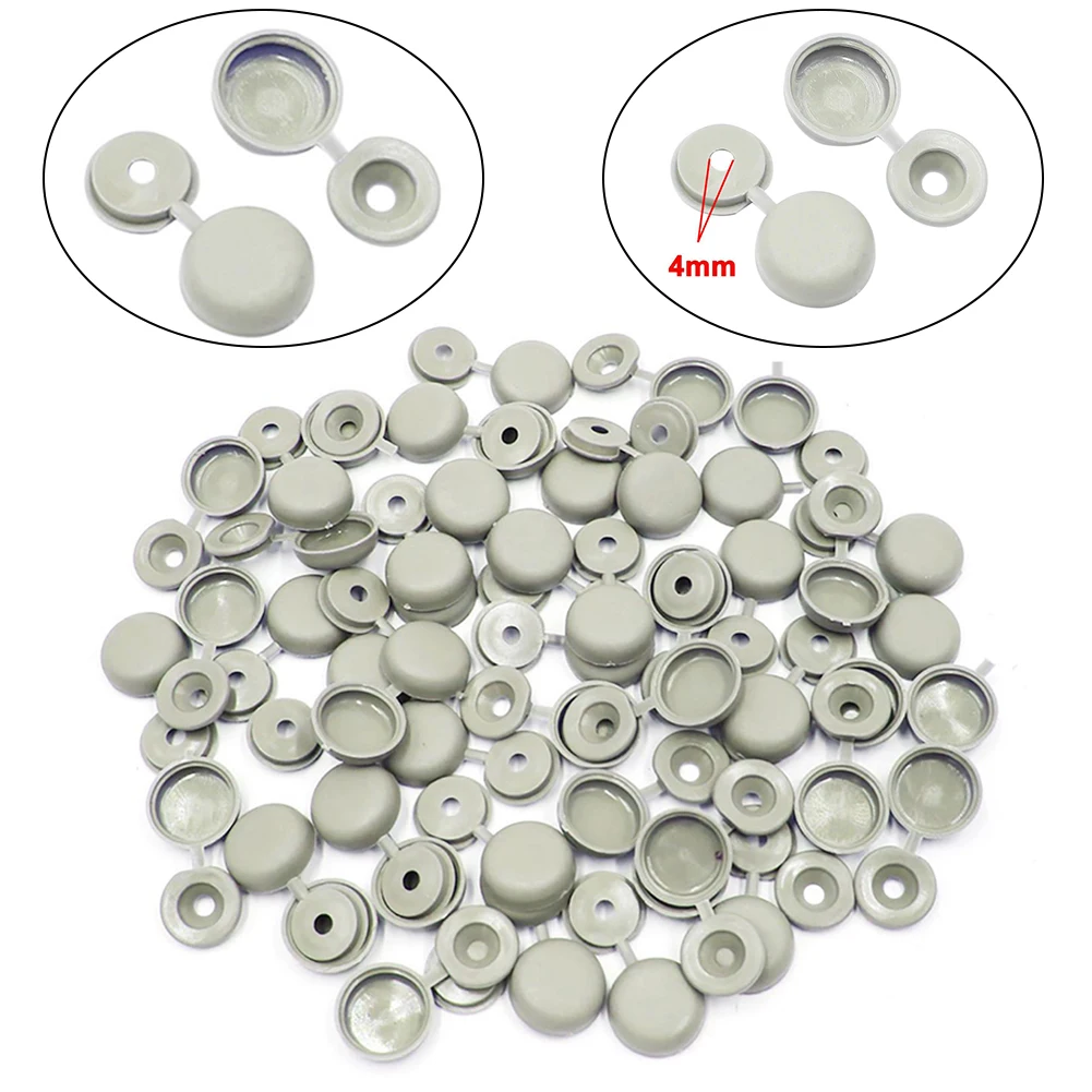 50pcs Gray Plastic Car Hinged Screw Cover Car Decoration 4mm Rivets Fastener Clips Screw Folding Lid Cover Interior Accessories