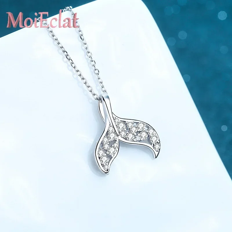 0.393ct Moissanite Platinum PT950 Necklace Mermaid-Tail Pendants for Women, Brilliant Princess-Cut Stones Jewelry Clavicle Chain